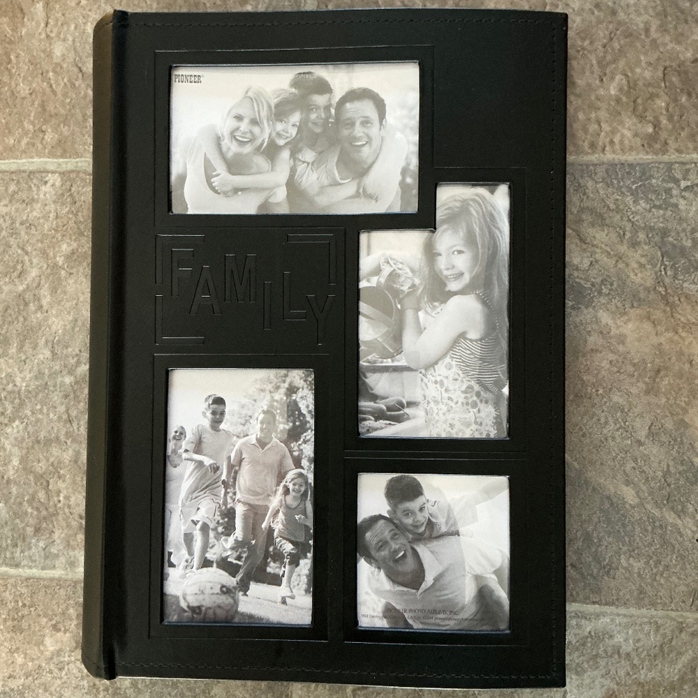 Family Themed Black Leatherette Front Collage Front Frame Holds 300 4” x 6”